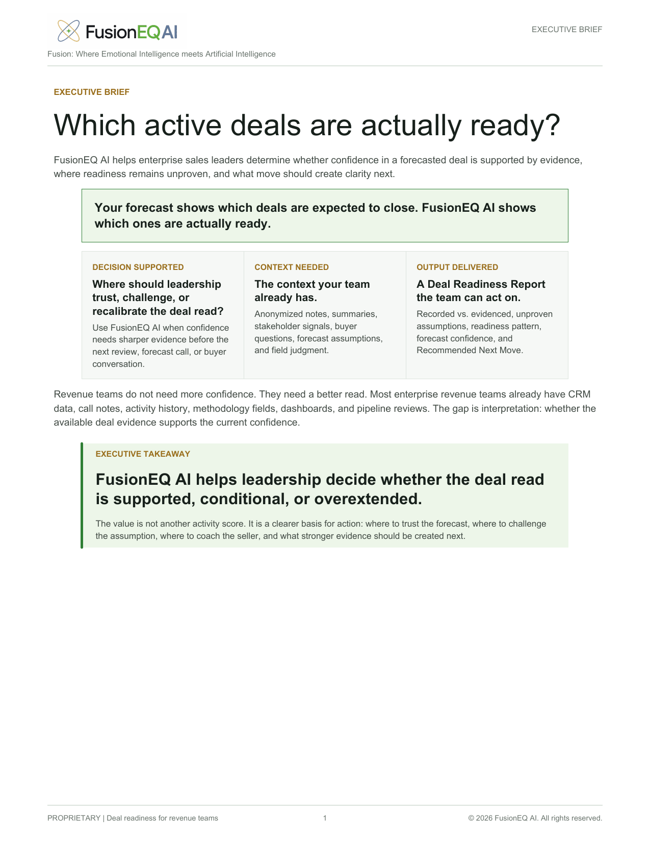 FusionEQ AI Executive Brief page 1