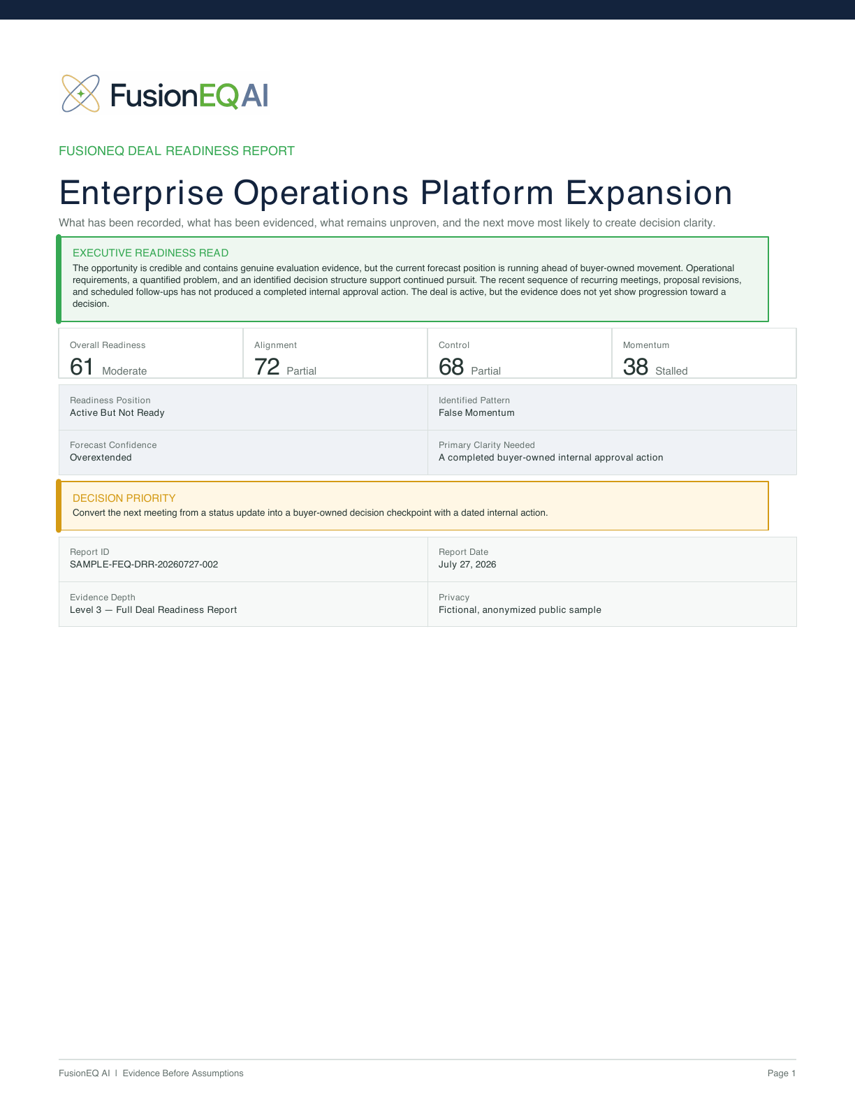 Preview of the False Momentum Deal Readiness Report